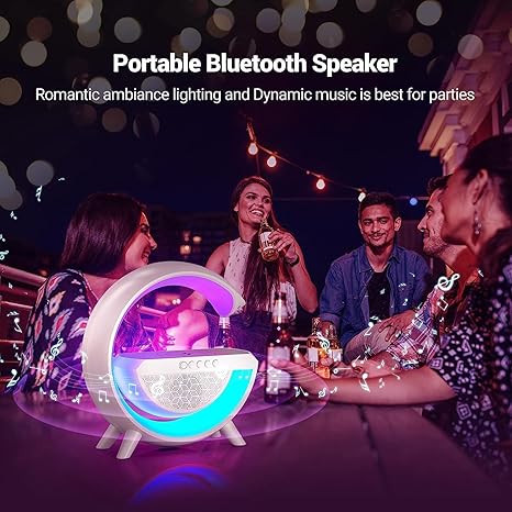 G Lamp Rechargeable Multifunctional Bluetooth Speaker With 15W Wireless Charger Cum Color Changing Desk Lamp Bedside Table Lamp Fm Radio With Aux & Wireless Charger-Plastic, Led