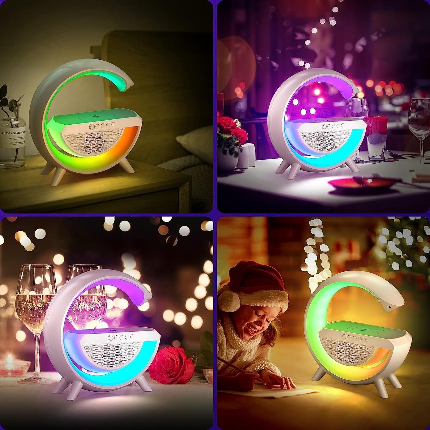 G Lamp Rechargeable Multifunctional Bluetooth Speaker With 15W Wireless Charger Cum Color Changing Desk Lamp Bedside Table Lamp Fm Radio With Aux & Wireless Charger-Plastic, Led
