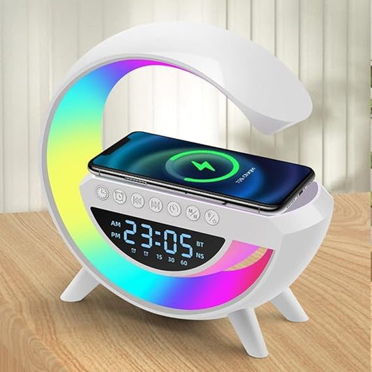 New Smart Alarm Clock Multifunctional G-Shape RGB Lamp with Bluetooth Speaker FM Radio and Wireless Charging for Bedroom Living Room Gaming Room.