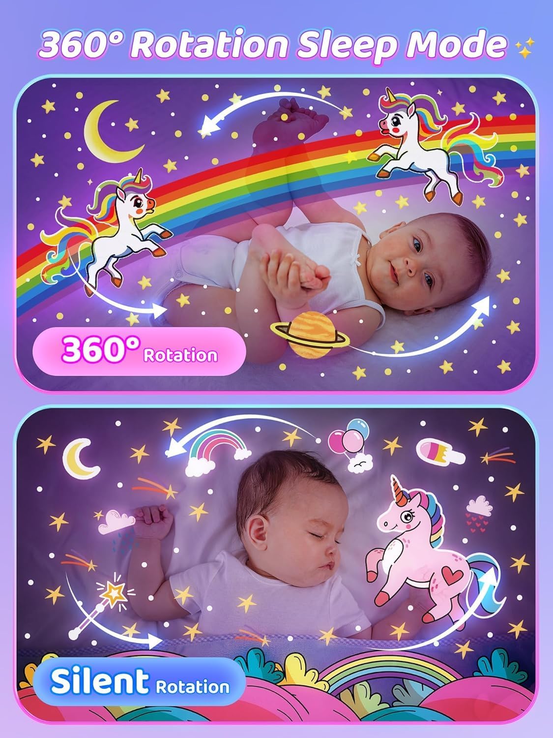 Night Light Rabbit Sky Projector for Kids – 360° Rotating Lamp with 6 Films, 5 Colours, Rechargeable Battery, Bedroom & Office Decor, Birthday Gift for Children.