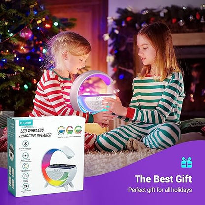 G Lamp Rechargeable Multifunctional Bluetooth Speaker With 15W Wireless Charger Cum Color Changing Desk Lamp Bedside Table Lamp Fm Radio With Aux & Wireless Charger-Plastic, Led