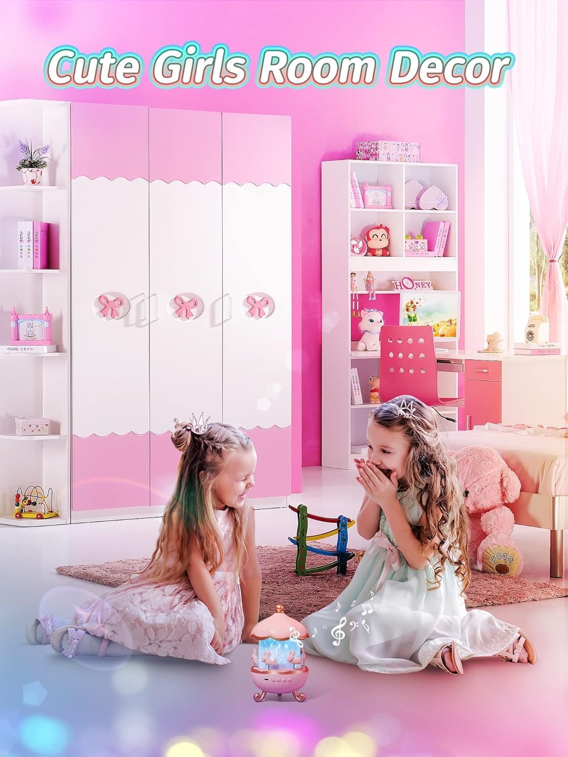Night Light Rabbit Sky Projector for Kids – 360° Rotating Lamp with 6 Films, 5 Colours, Rechargeable Battery, Bedroom & Office Decor, Birthday Gift for Children.