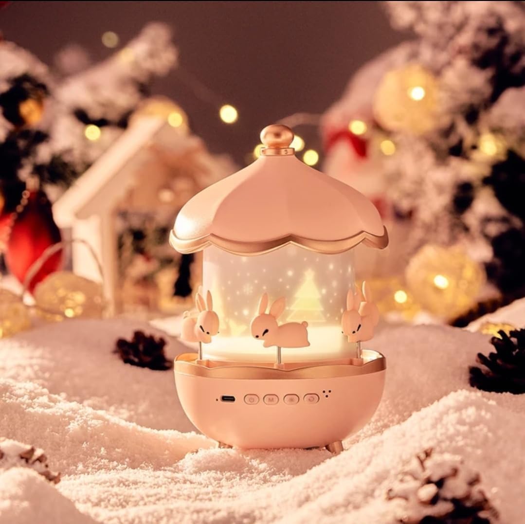 Night Light Rabbit Sky Projector for Kids – 360° Rotating Lamp with 6 Films, 5 Colours, Rechargeable Battery, Bedroom & Office Decor, Birthday Gift for Children.